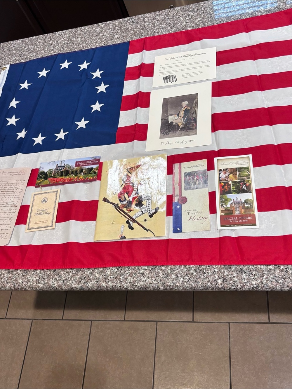 Colonial Williamsburg Foundation Betsy Ross Flag Set, Certificate & Ephemera Lot